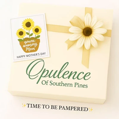 A giftbox from Opulence of Southern Pines wrapped as a gift for mothers day
