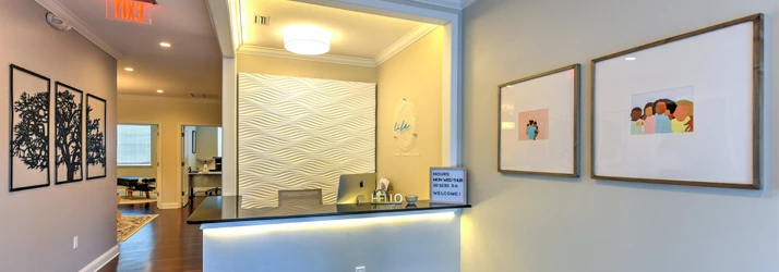 Chiropractic Ponte Vedra FL Lobby The inviting front desk of Life Family Chiropractic where the receptionist will greet patients